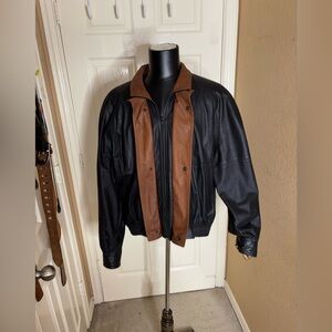 Vtg Remy Mens Size 48 Black Leather Jacket Full Zip Soft Lightweight Made In USA